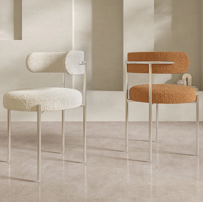 Contemporary Nordic Bouclé & Carbon Steel Round Back Dining Chair For Dining Room