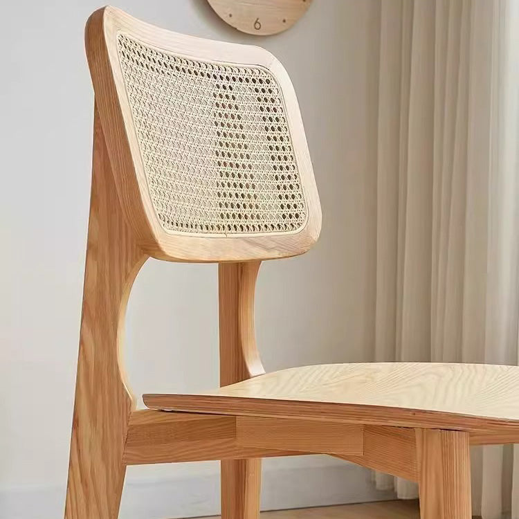 Contemporáneo Silla de Comedor Cuadrada de Madera Maciza Nórdica y Ratán con Respaldo Para Comedores 