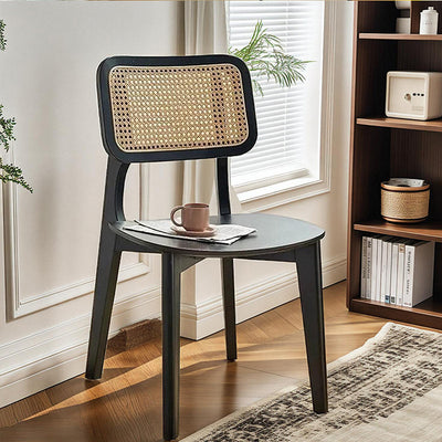 Contemporáneo Silla de Comedor Cuadrada de Madera Maciza Nórdica y Ratán con Respaldo Para Comedores 