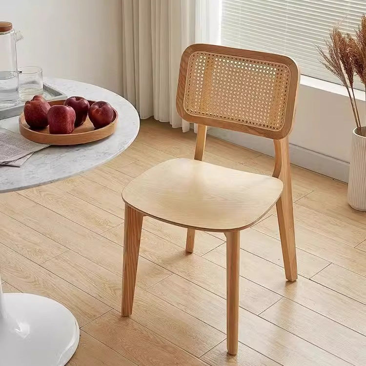 Contemporáneo Silla de Comedor Cuadrada de Madera Maciza Nórdica y Ratán con Respaldo Para Comedores 