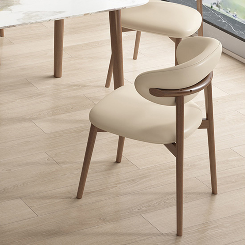 Contemporary Nordic Wood &amp; Faux Leather Round-Back Dining Chair With Backrest For Dining Room