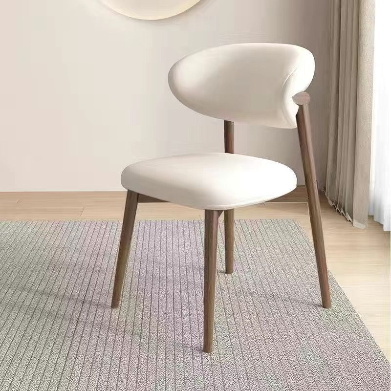 Contemporary Nordic Wood &amp; Faux Leather Round-Back Dining Chair With Backrest For Dining Room