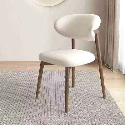 Silla de comedor contemporánea nórdica de madera y cuero sintético con respaldo redondo para comedor 