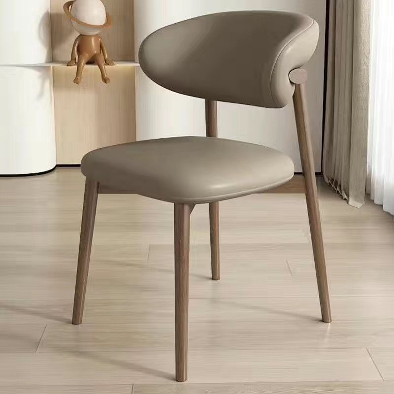 Contemporary Nordic Wood &amp; Faux Leather Round-Back Dining Chair With Backrest For Dining Room