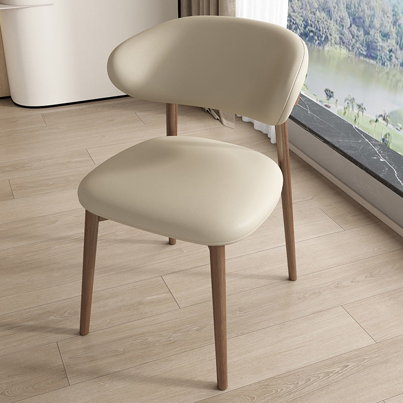 Contemporary Nordic Wood &amp; Faux Leather Round-Back Dining Chair With Backrest For Dining Room