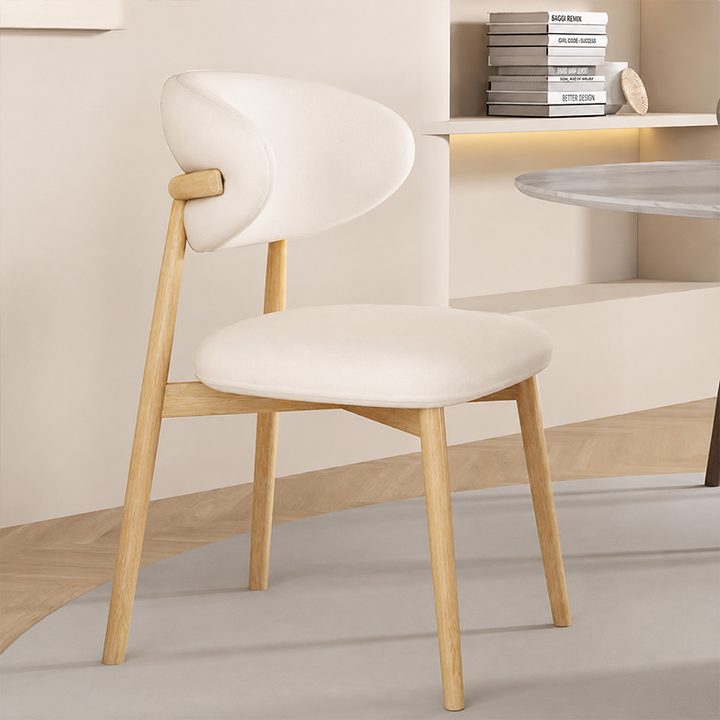 Contemporary Nordic Wood & Faux Leather Round-Back Dining Chair With Backrest For Dining Room