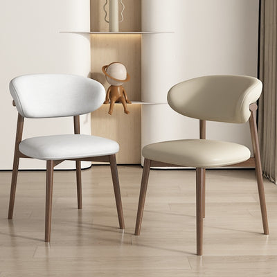 Silla de comedor contemporánea nórdica de madera y cuero sintético con respaldo redondo para comedor 