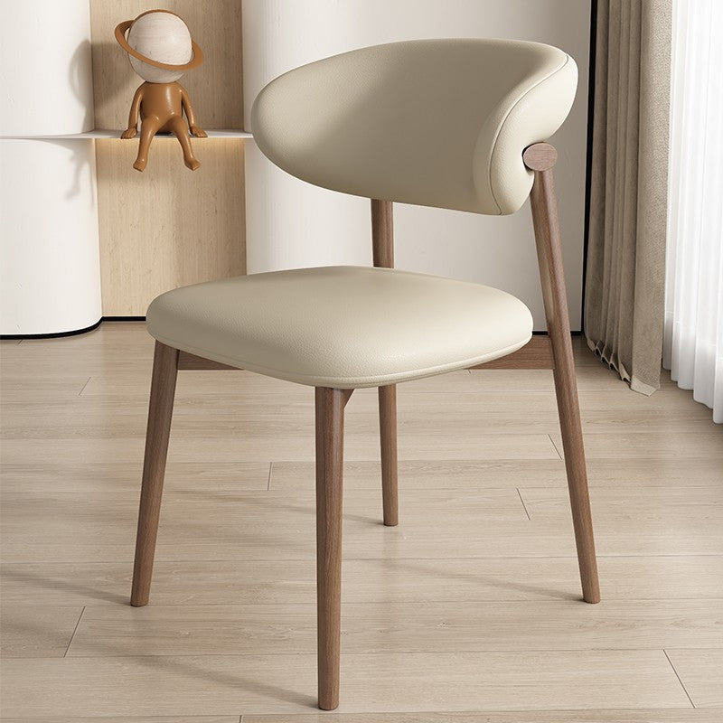 Silla de comedor contemporánea nórdica de madera y cuero sintético con respaldo redondo para comedor 