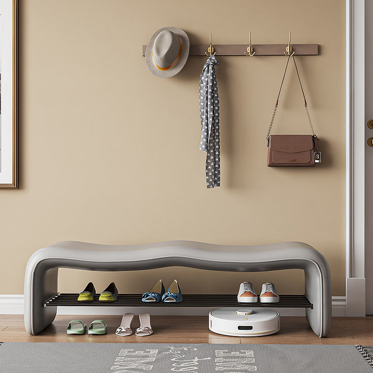 Banco zapatero rectangular ondulado de cuero sintético y metal minimalista moderno para la entrada 