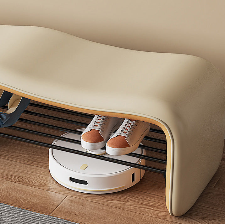 Banco zapatero rectangular ondulado de cuero sintético y metal minimalista moderno para la entrada 