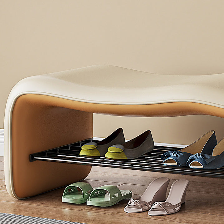 Banco zapatero rectangular ondulado de cuero sintético y metal minimalista moderno para la entrada 
