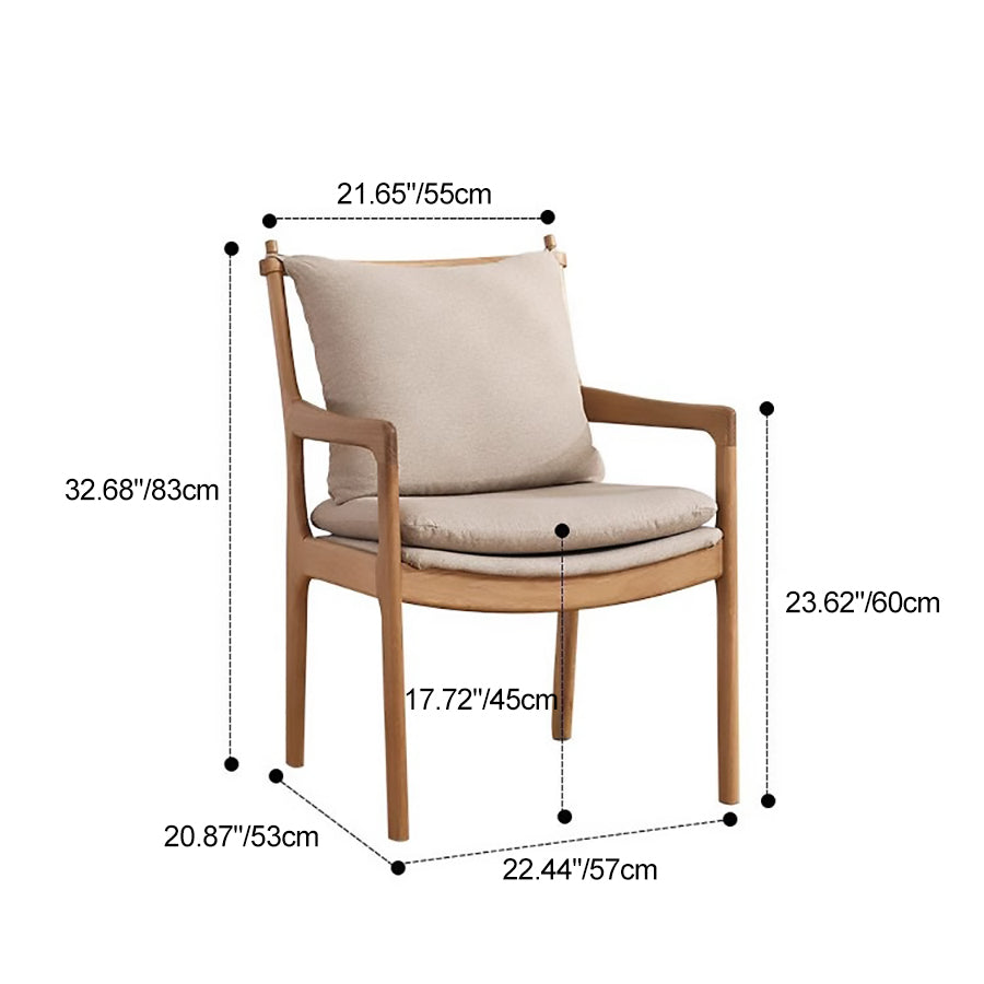 Chaise de salle à manger carrée en tissu et bois massif nordique contemporain avec dossier et accoudoirs pour salon et salle à manger 