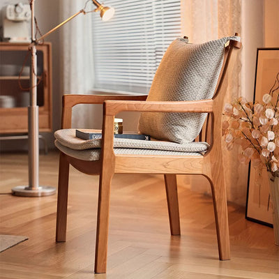 Contemporary Nordic Solid Wood Fabric Square Dining Chair With Backrest & Armrests For Living Room And Dining Room