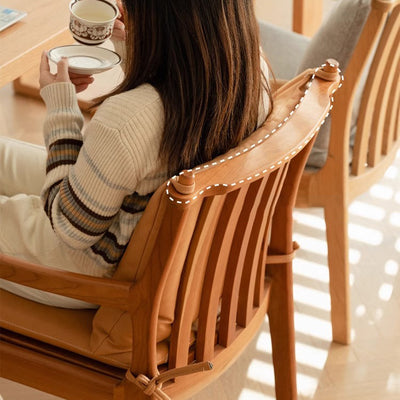 Contemporary Nordic Solid Wood Fabric Square Dining Chair With Backrest & Armrests For Living Room And Dining Room