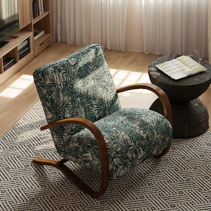 Fauteuil d'accent rectangulaire en tissu moderne mi-siècle en acier au carbone avec accoudoirs et dossier pour salon 