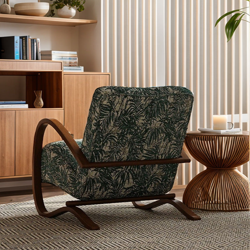 Moderner Mid-Century Stoff Kohlenstoffstahl Rechteckiger Akzentstuhl mit Armlehnen & Rückenlehne für Wohnzimmer 