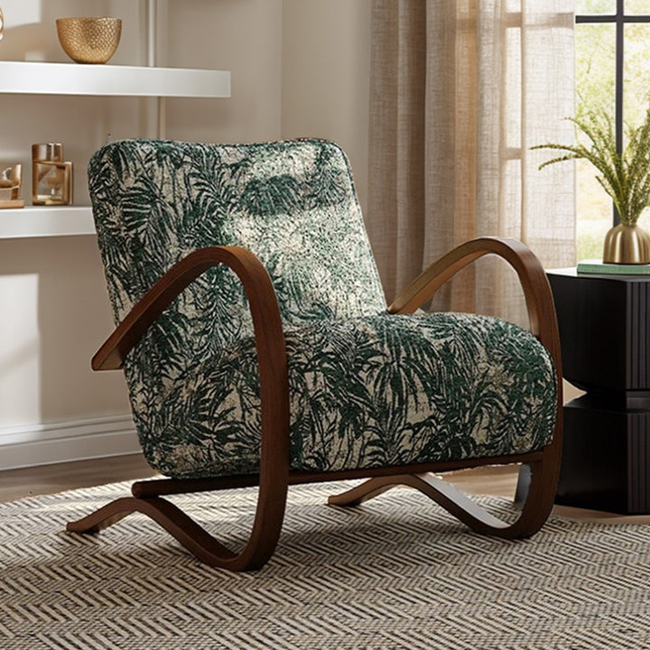 Fauteuil d'accent rectangulaire en tissu moderne mi-siècle en acier au carbone avec accoudoirs et dossier pour salon 