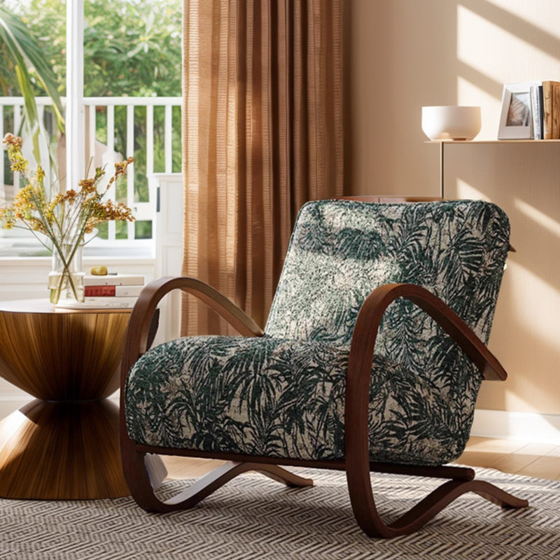 Moderner Mid-Century Stoff Kohlenstoffstahl Rechteckiger Akzentstuhl mit Armlehnen & Rückenlehne für Wohnzimmer 