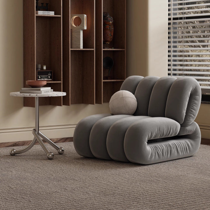 Contemporary Nordic Velvet &amp; Solid Wood Rectangular Striped Accent Chair With Backrest For Living Room