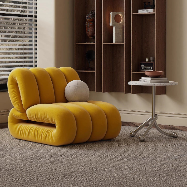 Contemporary Nordic Velvet &amp; Solid Wood Rectangular Striped Accent Chair With Backrest For Living Room
