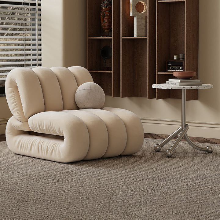 Contemporary Nordic Velvet &amp; Solid Wood Rectangular Striped Accent Chair With Backrest For Living Room