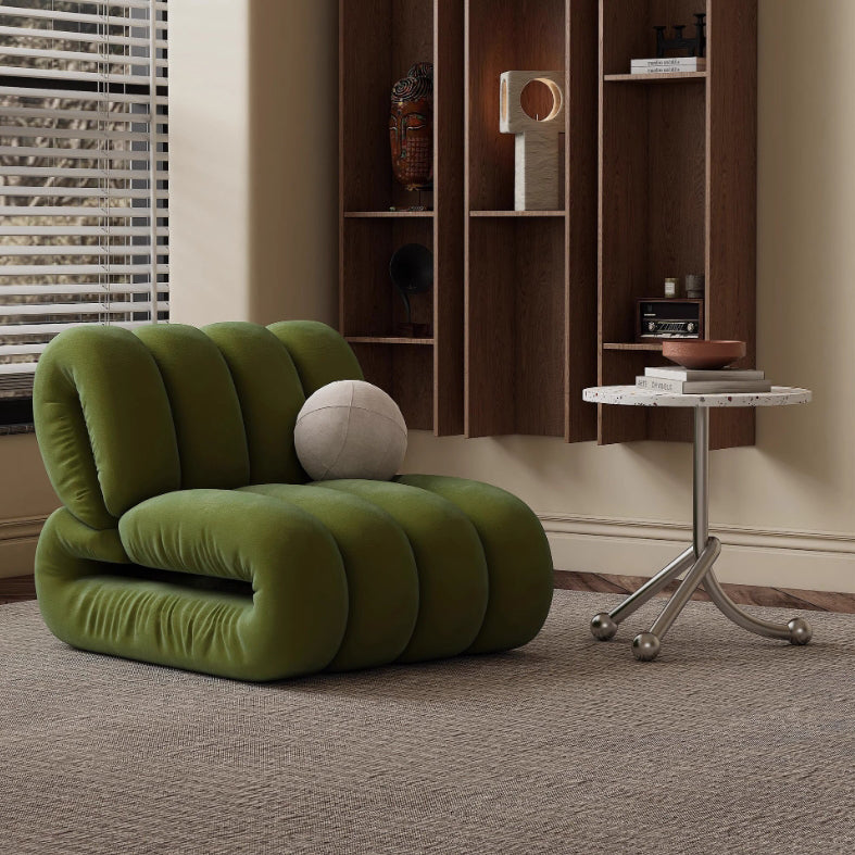 Contemporary Nordic Velvet &amp; Solid Wood Rectangular Striped Accent Chair With Backrest For Living Room