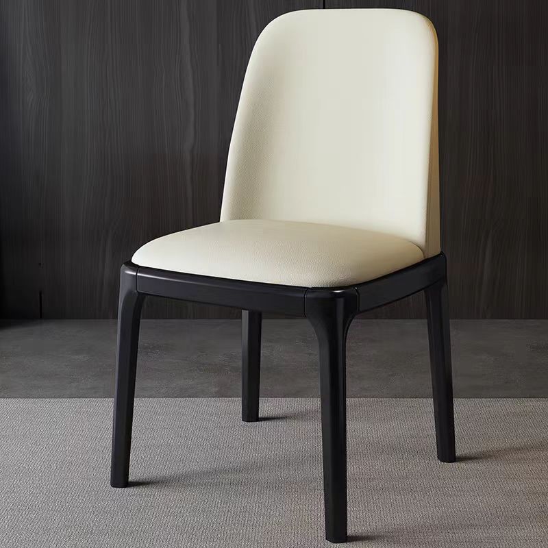 Silla de comedor cuadrada tapizada de cuero de microfibra y madera maciza y contrachapado de estilo moderno minimalista con respaldo para sala de estar 