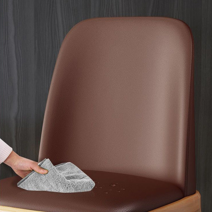 Silla de comedor cuadrada tapizada de cuero de microfibra y madera maciza y contrachapado de estilo moderno minimalista con respaldo para sala de estar 