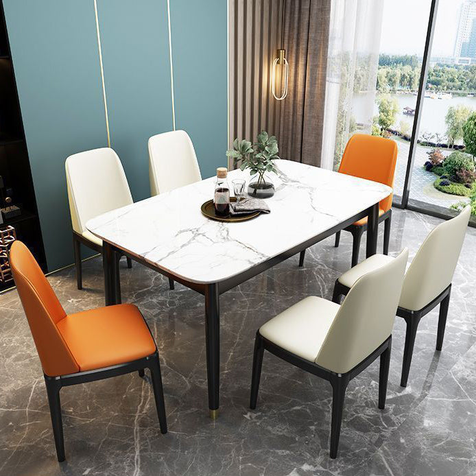 Silla de comedor cuadrada tapizada de cuero de microfibra y madera maciza y contrachapado de estilo moderno minimalista con respaldo para sala de estar 