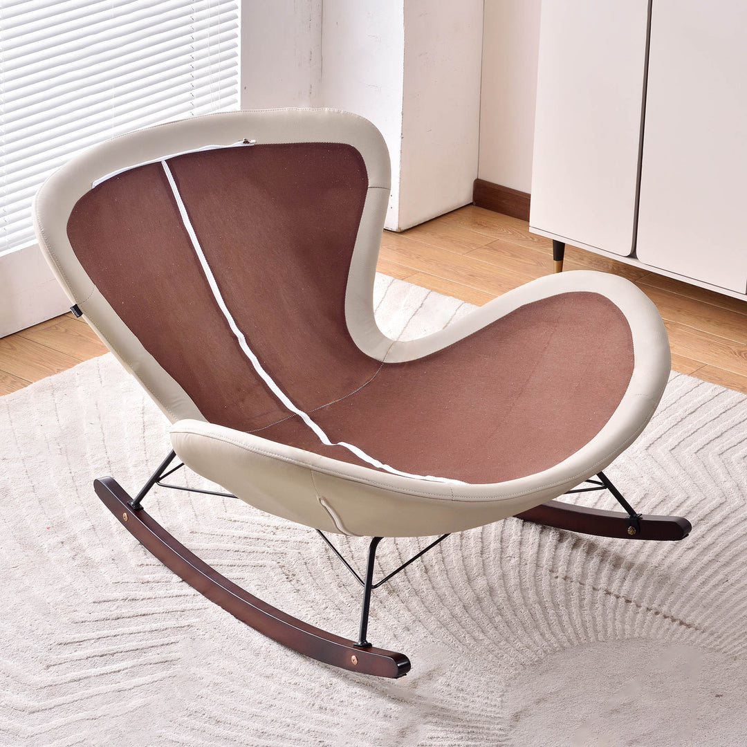 Modern Rocking Lounge Chair With Backrest - Faux Leather Base Chenille Fabric Upholstered Accent Chair For Living Room