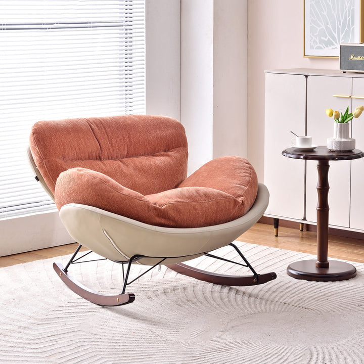 Fauteuil à bascule moderne avec dossier - Base en cuir synthétique, fauteuil d'appoint en tissu chenille pour salon 