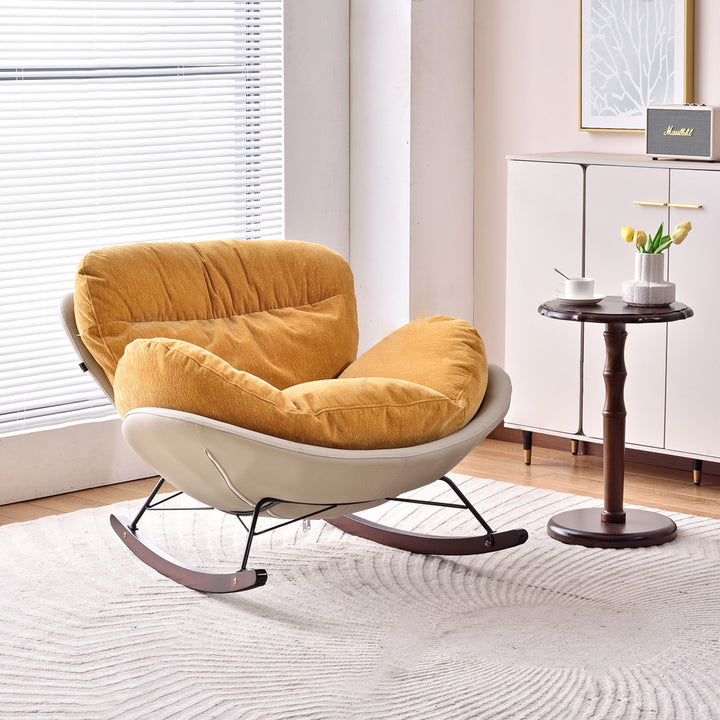 Fauteuil à bascule moderne avec dossier - Base en cuir synthétique, fauteuil d'appoint en tissu chenille pour salon 