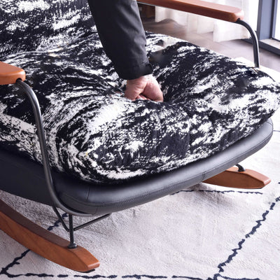 Retro Rocking Lounge Chair With Armrest - PU Leather & Cotton Linen Upholstery Solid Wood Frame Accent Chair For Living Room