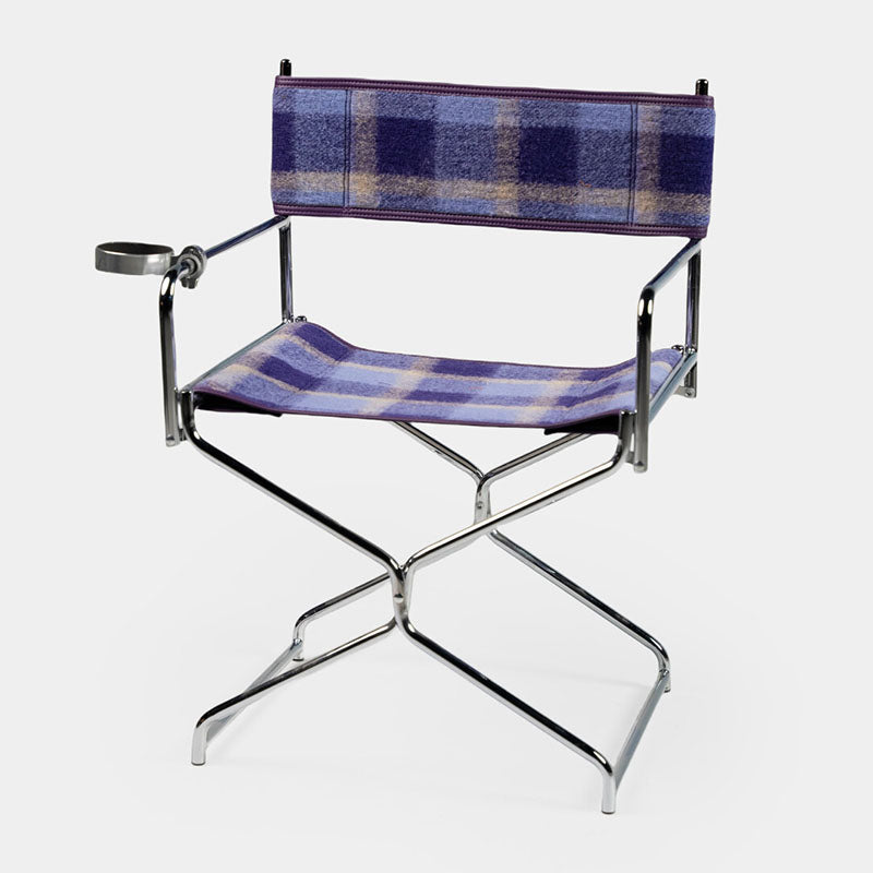 Art Deco Inspired Woven Folding Director’s Chair - Retro Plaid Fabric Portable Accent Chair For Outdoor Patio