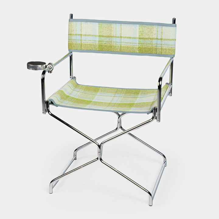 Art Deco-inspirierter geflochtener faltbarer Regiestuhl - Retro-Karo-Stoff tragbarer Akzentstuhl für die Terrasse im Freien 