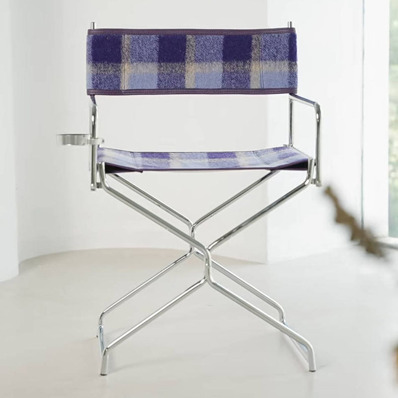 Art Deco Inspired Woven Folding Director’s Chair - Retro Plaid Fabric Portable Accent Chair For Outdoor Patio