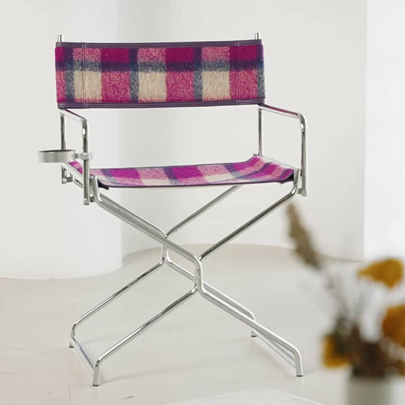 Art Deco Inspired Woven Folding Director’s Chair - Retro Plaid Fabric Portable Accent Chair For Outdoor Patio
