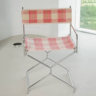 Art Deco Inspired Woven Folding Director’s Chair - Retro Plaid Fabric Portable Accent Chair For Outdoor Patio
