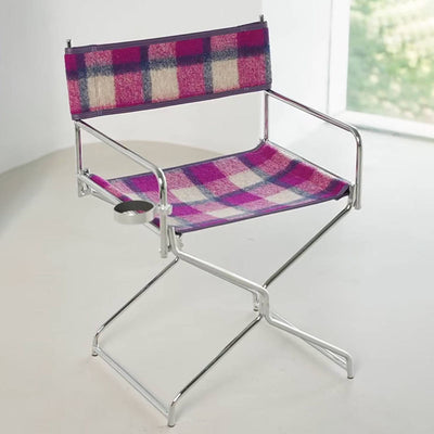 Art Deco Inspired Woven Folding Director’s Chair - Retro Plaid Fabric Portable Accent Chair For Outdoor Patio