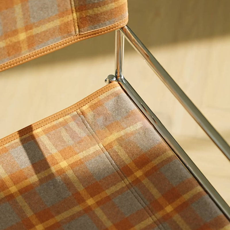 Art Deco Inspired Woven Folding Director’s Chair - Retro Plaid Fabric Portable Accent Chair For Outdoor Patio