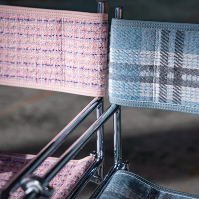 Art Deco Inspired Woven Folding Director’s Chair - Retro Plaid Fabric Portable Accent Chair For Outdoor Patio