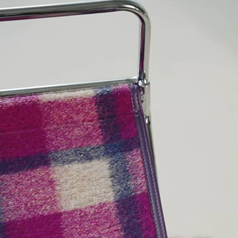 Art Deco Inspired Woven Folding Director’s Chair - Retro Plaid Fabric Portable Accent Chair For Outdoor Patio