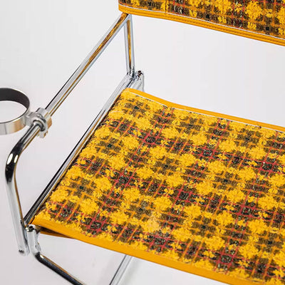 Art Deco Inspired Woven Folding Director’s Chair - Retro Plaid Fabric Portable Accent Chair For Outdoor Patio