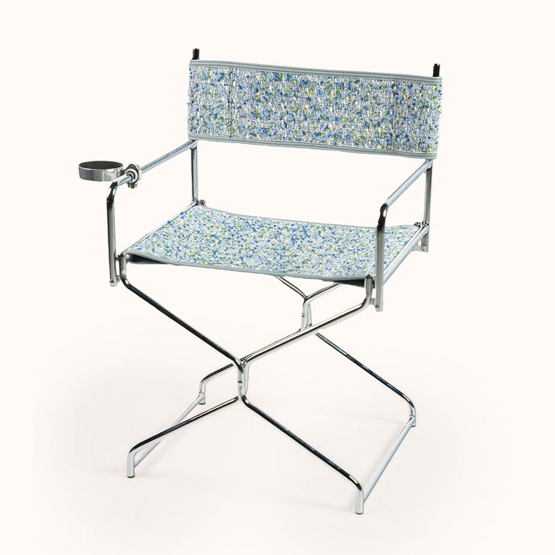 Art Deco-inspirierter geflochtener faltbarer Regiestuhl - Retro-Karo-Stoff tragbarer Akzentstuhl für die Terrasse im Freien 