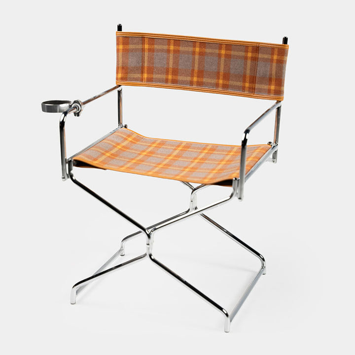 Art Deco-inspirierter geflochtener faltbarer Regiestuhl - Retro-Karo-Stoff tragbarer Akzentstuhl für die Terrasse im Freien 