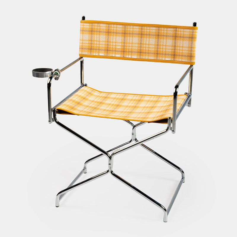 Art Deco-inspirierter geflochtener faltbarer Regiestuhl - Retro-Karo-Stoff tragbarer Akzentstuhl für die Terrasse im Freien 