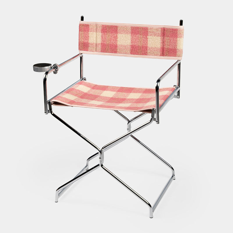 Art Deco-inspirierter geflochtener faltbarer Regiestuhl - Retro-Karo-Stoff tragbarer Akzentstuhl für die Terrasse im Freien 
