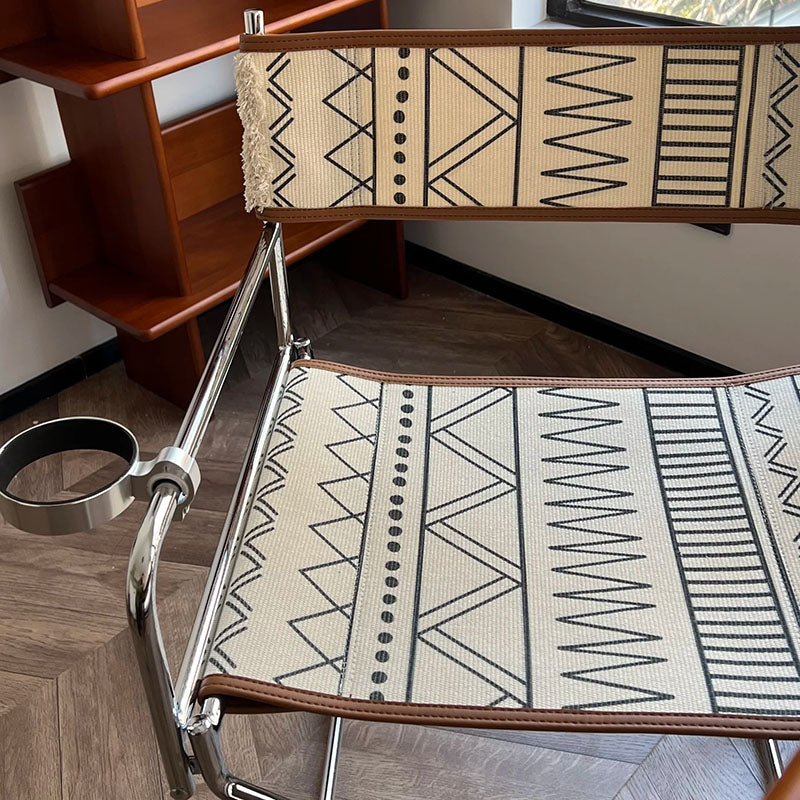 Bohemian Woven Folding Director’s Chair - Handmade Tribal Blanket Fabric &amp; Chrome Frame Accent Chair For Outdoor Patio