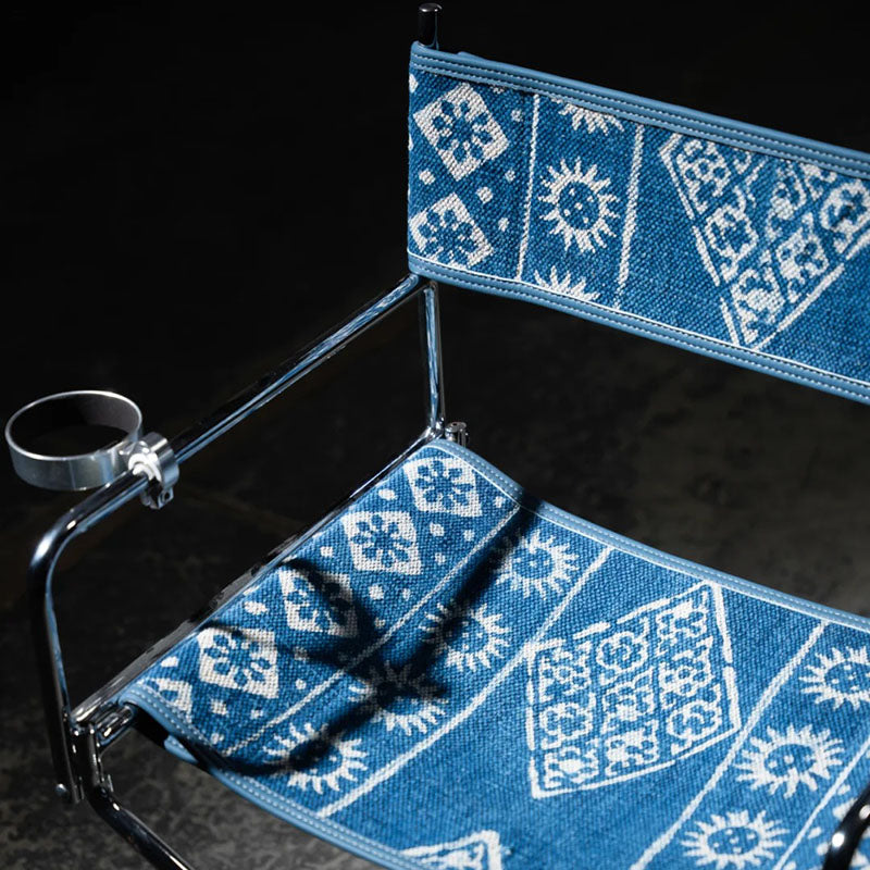 Bohemian Woven Folding Director’s Chair - Handmade Tribal Blanket Fabric & Chrome Frame Accent Chair For Outdoor Patio