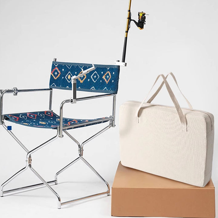 Bohemian Woven Folding Director’s Chair - Handmade Tribal Blanket Fabric &amp; Chrome Frame Accent Chair For Outdoor Patio
